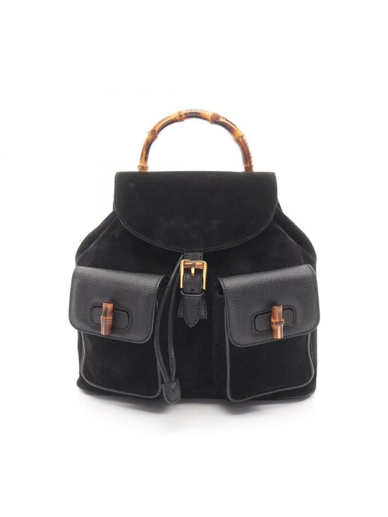 Gucci Backpack Bamboo 003 Black Suede Leather